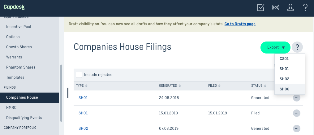notice of cancellation of shares on Capdesk 