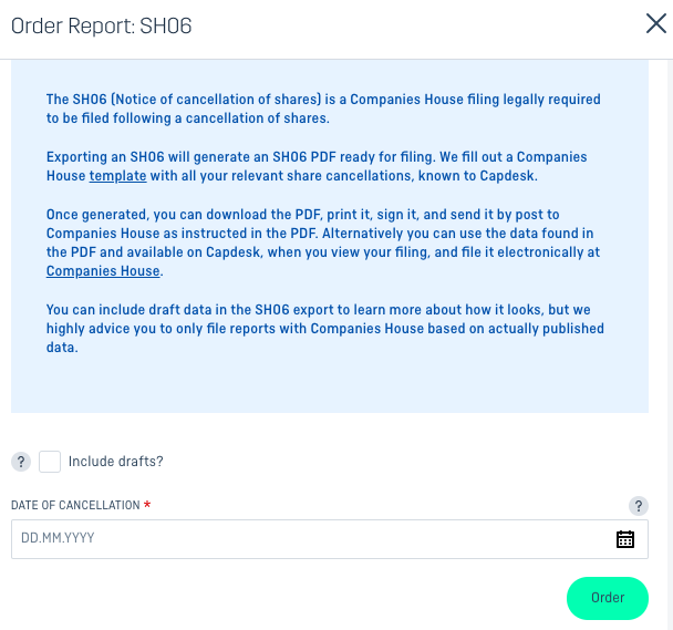 order SH06 for companies house