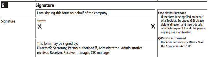 sign cancellations of shares for Companies House